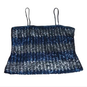 Vintage 80s Jo-Ed Blue Sequin Tank Top Size Medium